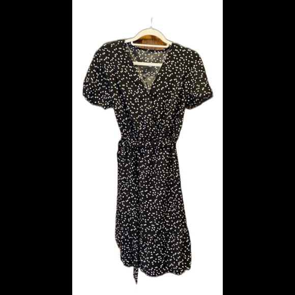 Heart Dress Size XL Elastic Waist Flutter Sleeves Flowy Slimming Faux Wrap Style - Picture 1 of 10